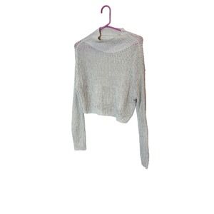 Lovers + Friends Sweater Womens XS White Mock Neck Sheer‎ Knit Cropped Pullover
